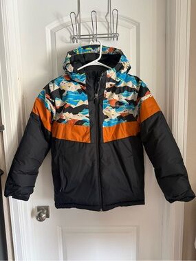 Columbia Kids Black & Orange Hooded Puffer Size L (14-16)